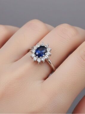 👑 Vintage Vibe Royal Princess Blue Sapphire Style Halo Statement Ring